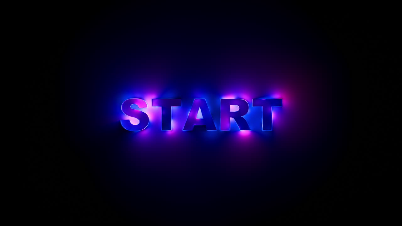 Glowing Start Message with Futuristic Neon Gradient Light Motion. Looped animation. 3D rendering