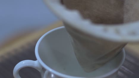boil water, add ground coffee to the cloth strainer, and then pour hot water over coffee, allowing you to filter