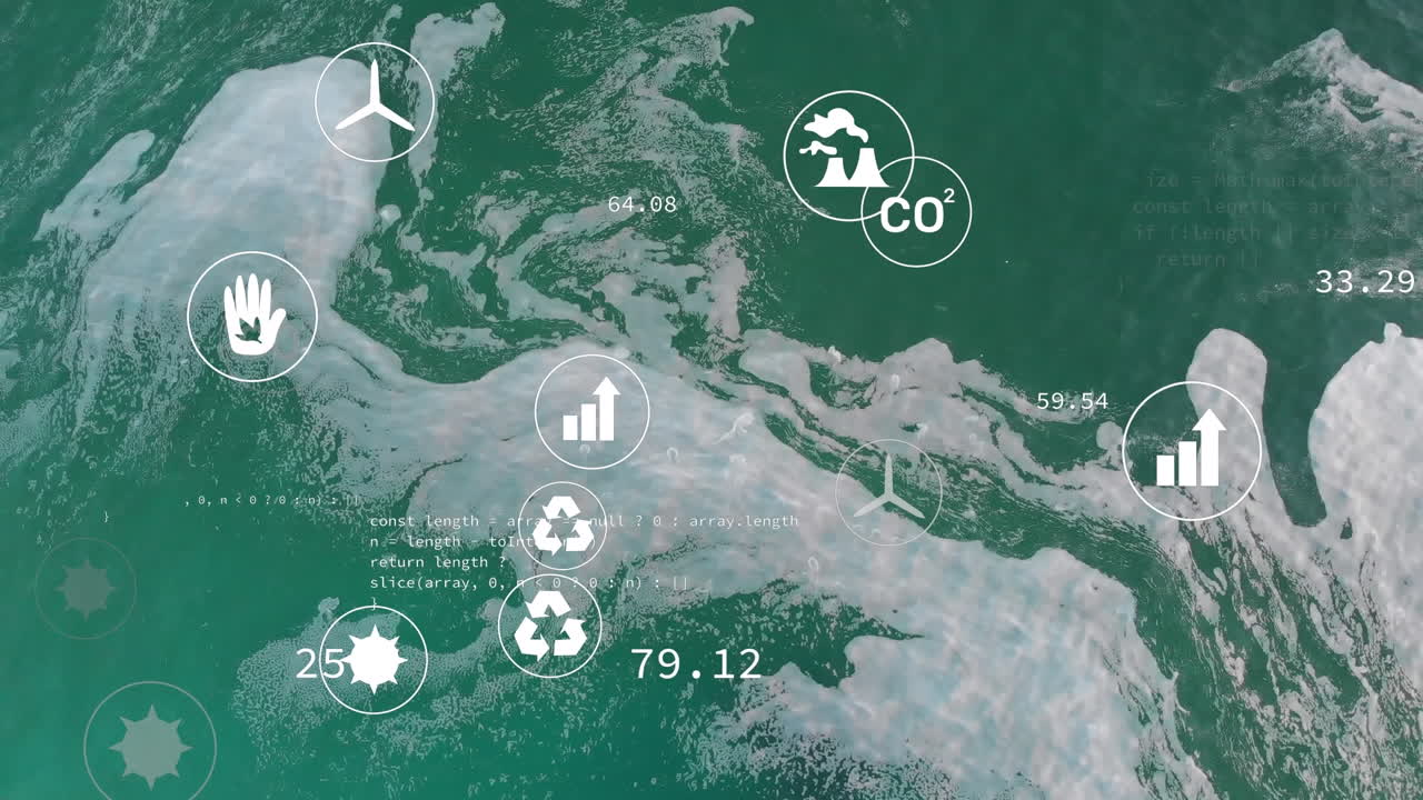 animación de iconos de sostenibilidad y ecología sobre el paisaje