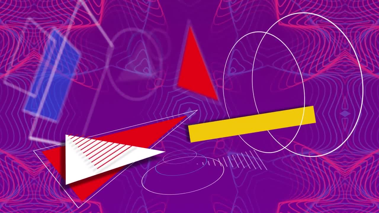 animación de patrones y formas de neón sobre fondo púrpura