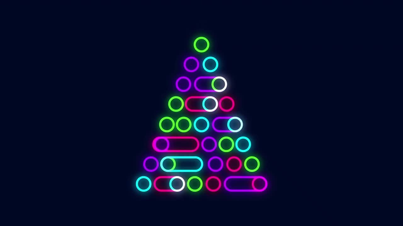 Digital animation of neon christmas tree icon against black background