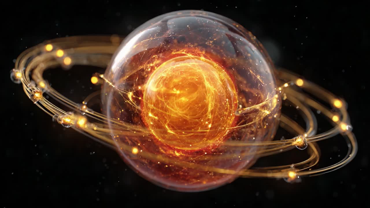 A Captivating Visualization of a Celestial Body Surrounded by Energetic Particles and Glowing Orbits, Exploring the Mysteries of Space and the Universe's Wonders