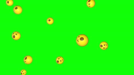 emoji emoticon die, killed, sick, tired , dizzy xox face falling green screen chroma key animation 3d