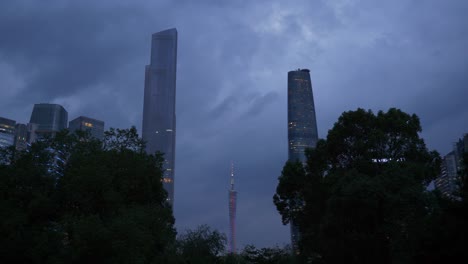 storm sky guangzhou city downtown famous skyscrapers panorama 4k china