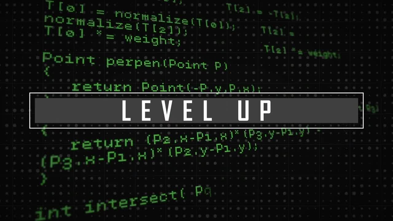 video digital de texto de nivel con codificación por computadora en el fondo