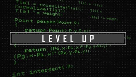 Digital-video-of-level-up-text-with-computer-coding-in-background
