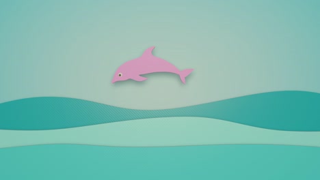 바다 물결 을 뛰어넘는 분홍색 돌고래 - 두꺼운 종이 (루프) 에서 잘라낸 것
