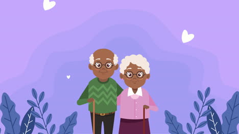 feliz tarjeta de día de los abuelos con afro pareja de viejos amantes
