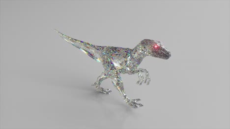 walking diamond velociraptor. the concept of nature and animals. low poly. white color. 3d animation of seamless loop