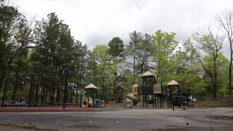 empty playground at a park in durham during covid 19 pandemic - wide shot