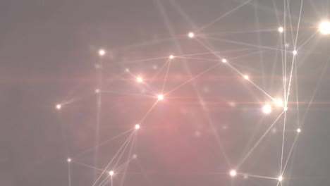 animation of dots connected with lines and moving lens flares over gray background