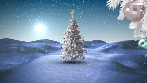 Animation-of-christmas-bauble-over-christmas-tree