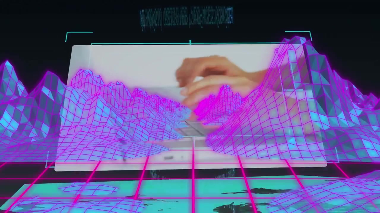 Animation of screen with data processing against metaverse structures against black background