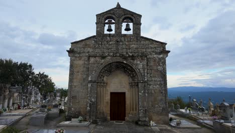 establishing frontal of santiago de gustei church, gustei, coles, ourense, galicia, spain, old weathered catholic church