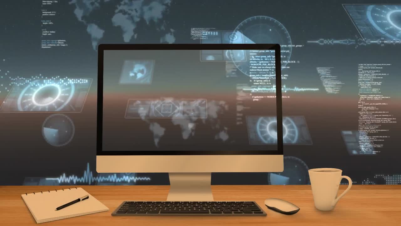 컴퓨터 화면을 통해 스캔 및 데이터 처리 스 ⁇ 의 애니메이션