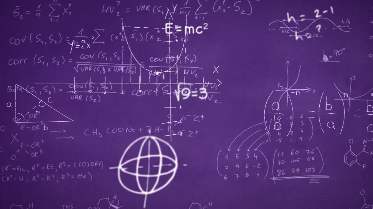 animación digital de fórmulas matemáticas y símbolos flotantes contra ecuaciones matemáticas en pu