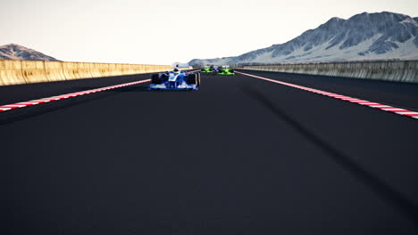 The-infinite-ride-of-generic-looking-F1-cars.-The-race-competition-at-the-immersive-speedway-located-between-high-mountains-beautiful-background.-Loopable-animation.-HD