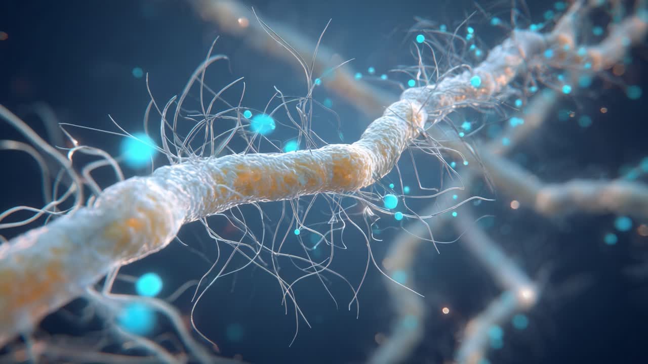 Intricate Details of a Neuronal Structure: A Close-Up View of Nerve Fiber Interconnections and Supporting Cells in a Digital Microscopic Representation