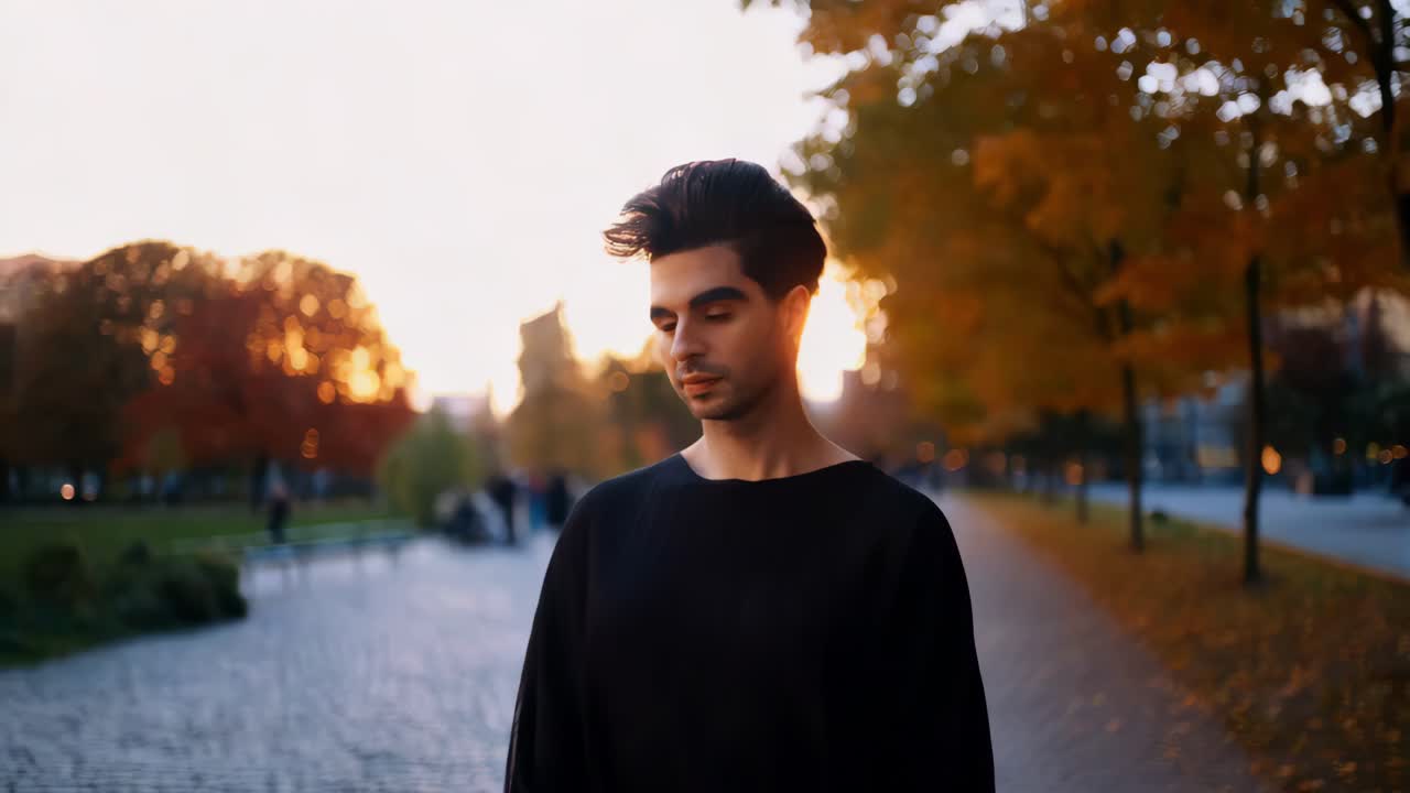 hombre en un parque al atardecer