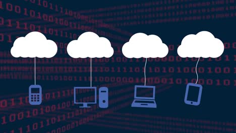 Animación-De-Iconos-De-Nubes-Y-Procesamiento-De-Datos-Sobre-Fondo-Oscuro