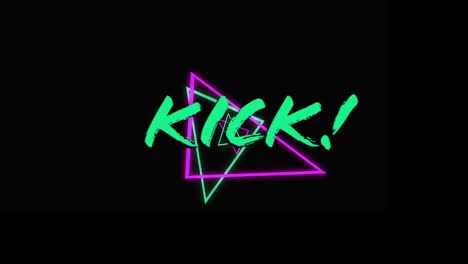 animation of kick text over colorful shapes on black background