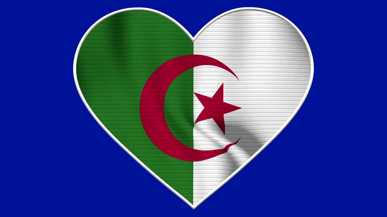 Algeria Heart Love Flag Loop - Realistic 4K flag waving in the wind. Seamless loop with highly detailed fabric texture
