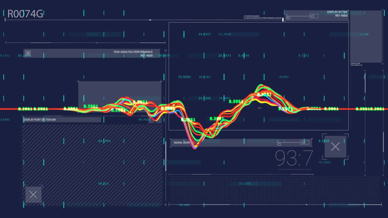 Animation of diagrams over data processing on blue background