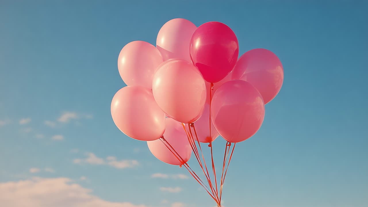 A Captivating Display of Pink Balloons Against a Clear Blue Sky, Bringing Joy and Whimsy to Any Celebratory Occasion with Their Playful Presence