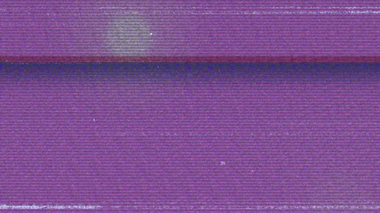 Animation of glitch interference over glowing spots on purple background