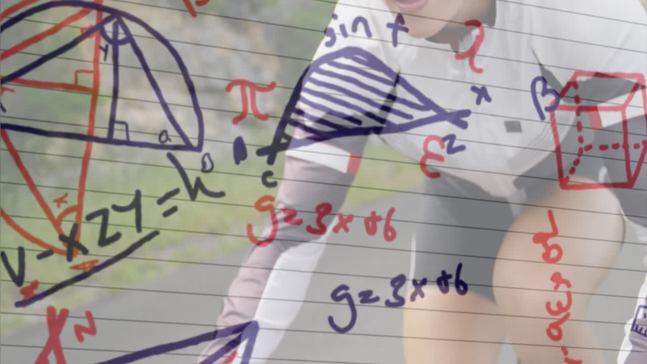 여성 자전거 타는 것에 대한  ⁇  줄로 된 종이에 대한 수학 방정식