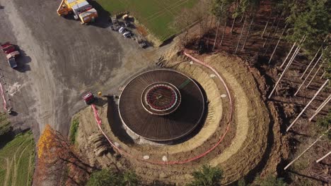 base foundation of wind turbine built on rural field in germany