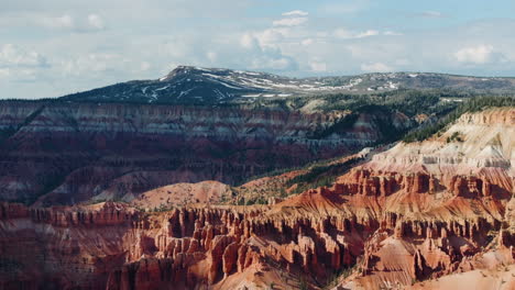 drone shot tilting over rocky shapes of bryce canyon national park, in sunny usa