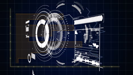 rotating animation elements with futuristic digital interface and data visualization