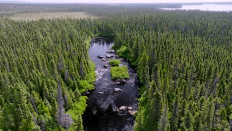 drone shot captures remote cascading stream in labrador, canada