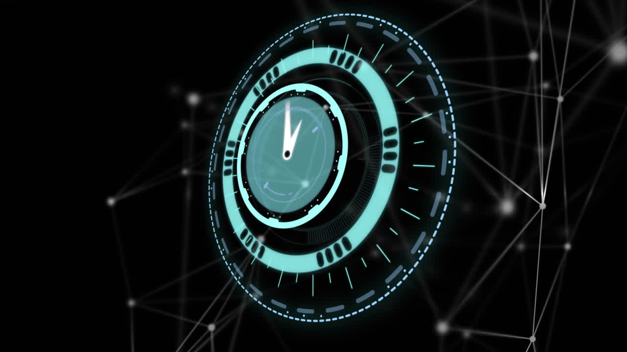 Animazione di un orologio in rapido movimento con reti di connessioni