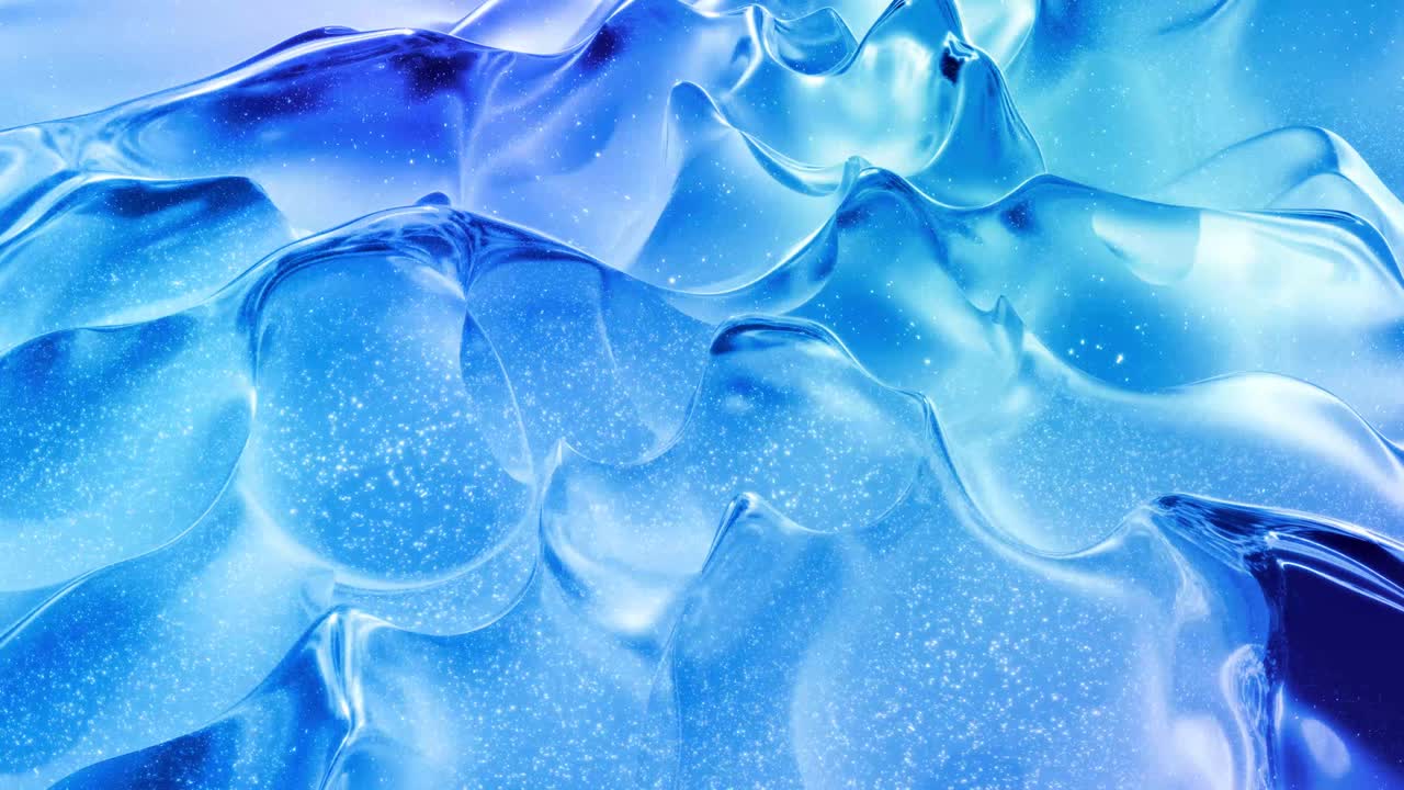 반이는 반이는 표면에 파란색 패턴을 가진 물결 모양의 추상적인 액체 배경; 포일 또는 반이는 유리 표면과 같은 점성 파란 액체; 아름다운 창의적인 축제 배경; 간단한 밝은 bg.