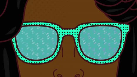 Teal-and-white-triangle-reflect-in-glasses-comic-style