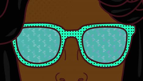 teal and white triangle reflect in glasses comic style