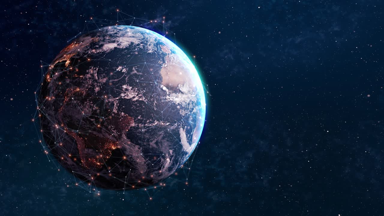 Futuristic digital globe of earth worldwide links on planet glowing data points network worldwide