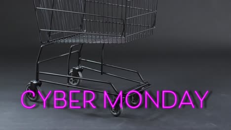 Animation-Des-Cyber-Monday-Textes-über-Dem-Einkaufswagen