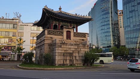 historical watchtower of dongsipjagak in gyeongbokgung palace, samcheong-ro, jongno district, seoul, south korea. static shot