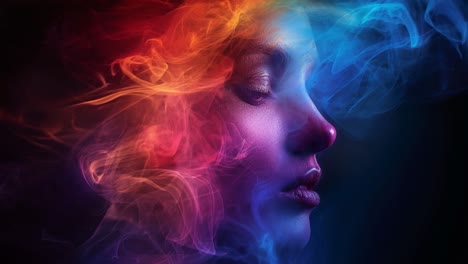 woman's face with colorful smoke