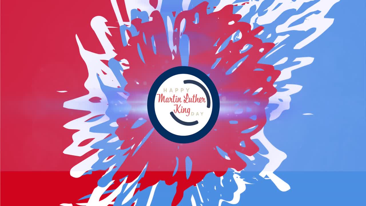 animación del feliz día de martin luther king texto sobre manchas rojas y azules