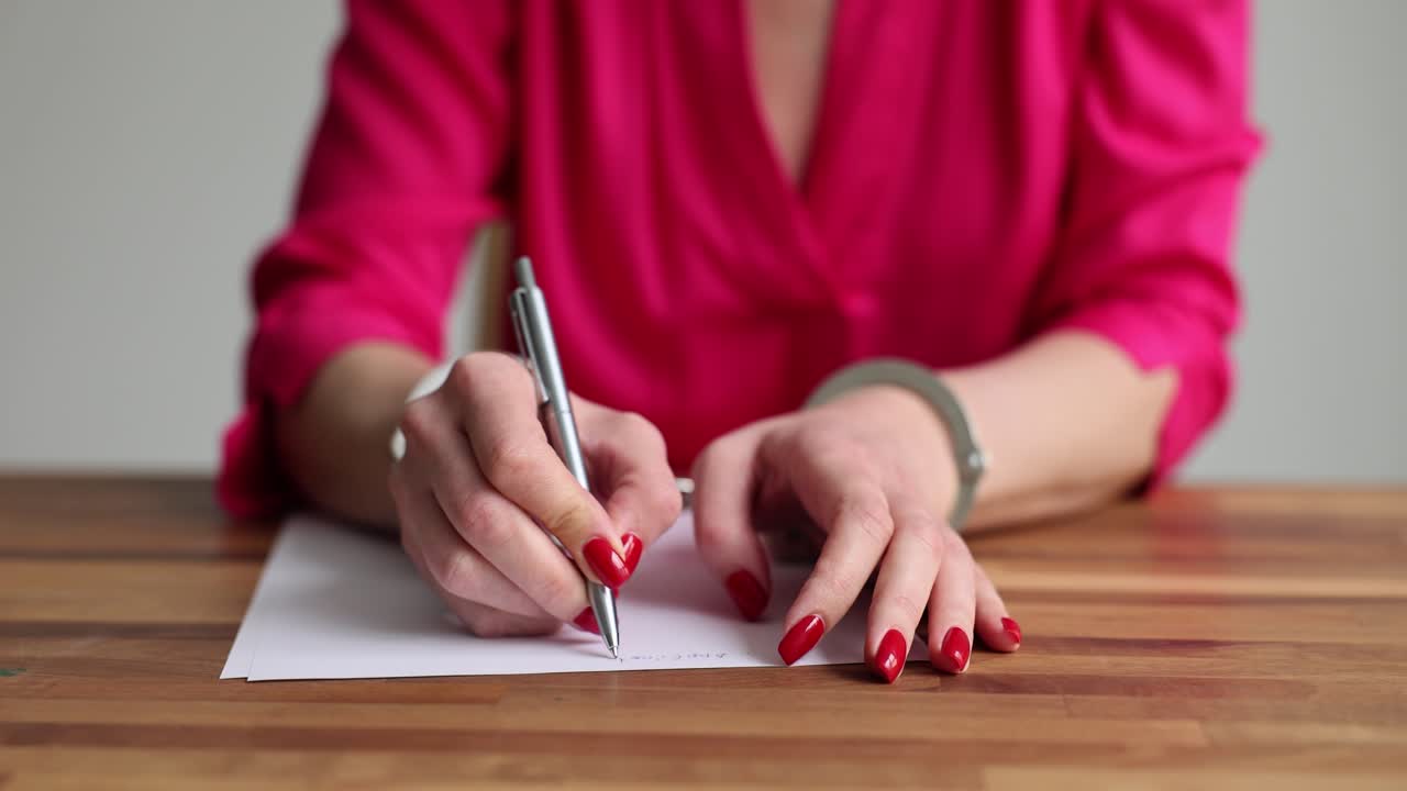 Woman writing on paper with a pen