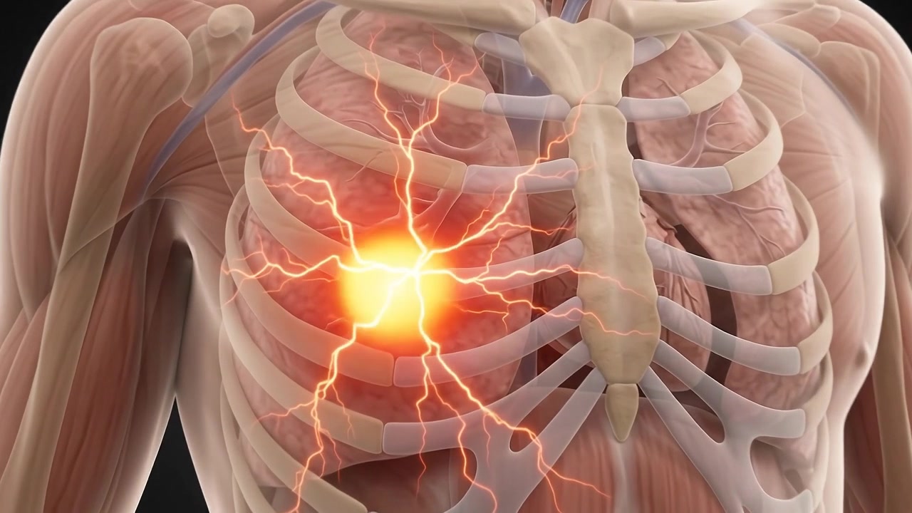 Animazione medica del dolore e dell'infiammazione polmonare umana