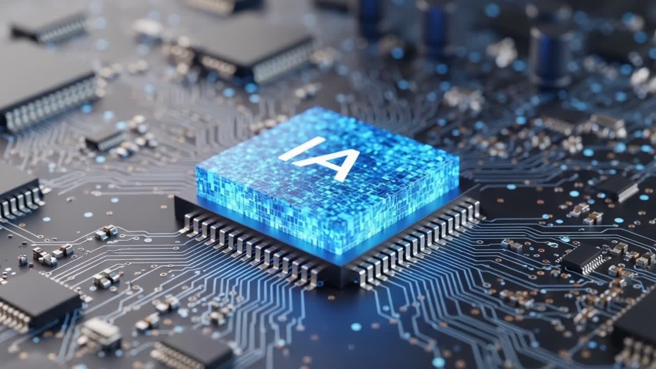 Exploring the Intricate World of Artificial Intelligence Through a High-Tech Circuit Board Featuring an Innovative IA Processing Chip and Its Surrounding Components