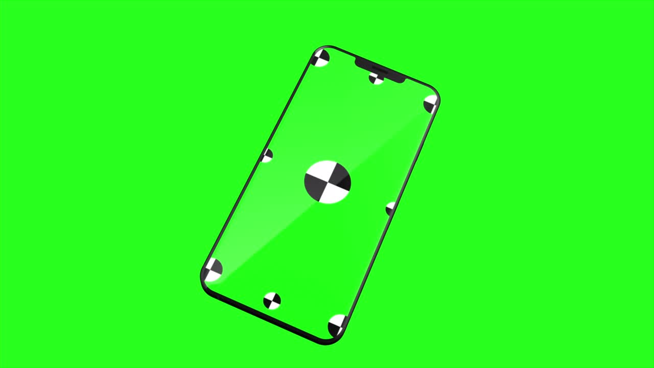 teléfono inteligente con pantalla verde y marcas para el seguimiento. pantalla del teléfono con tecla negra. imagen generada por computadora. fácil de personalizar.