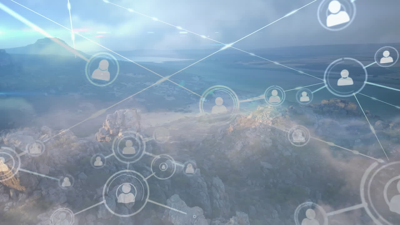 animación de redes de conexiones sobre el paisaje