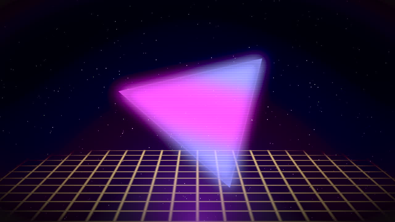Retro purple triangle with grid in deep galaxy