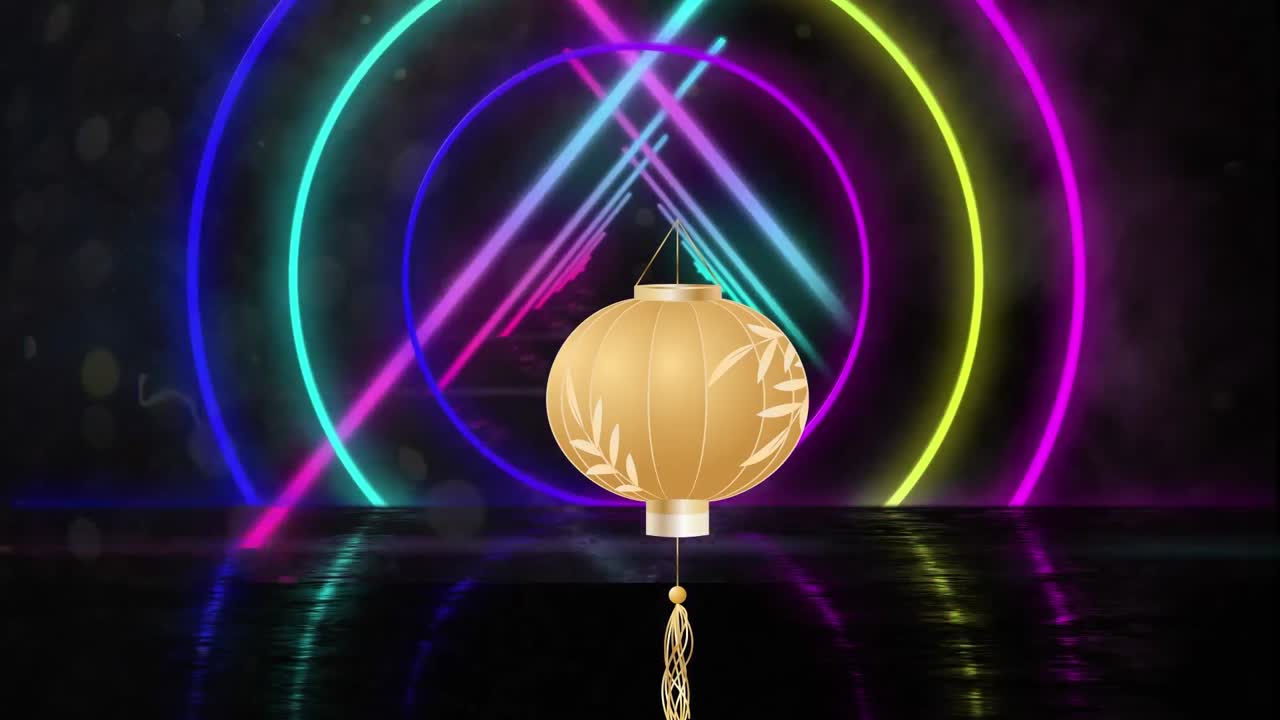 어두운 배경 에 기하학적 인 네온 모양 위 에 있는 등불 의 애니메이션